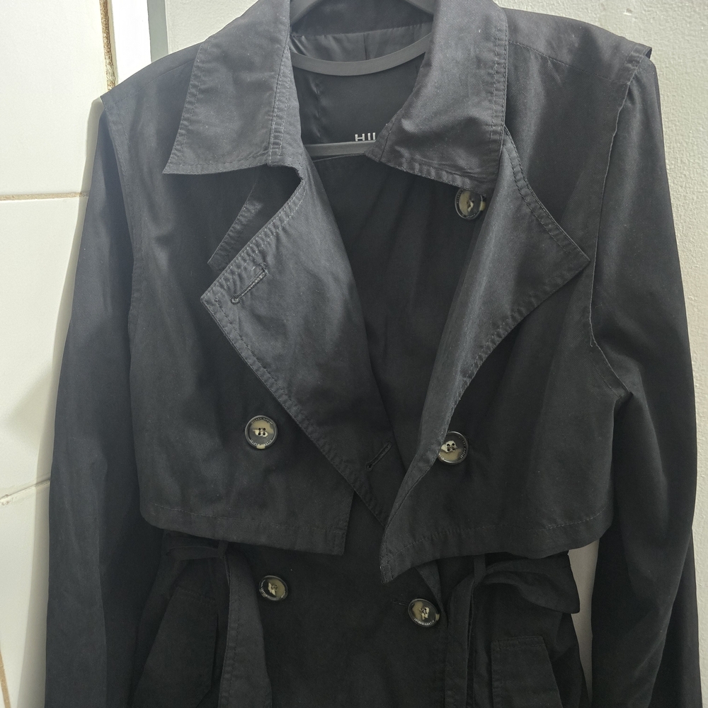 Hilary Radley Charcoal Double-Breasted Trench Coat